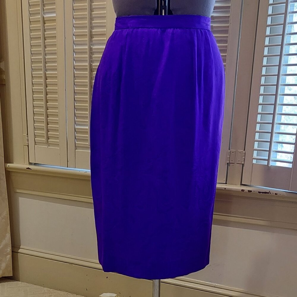 Maggy London PURPLE 100% Silk Asian Inspired Dress Suit Size 4P - Picture 11 of 13